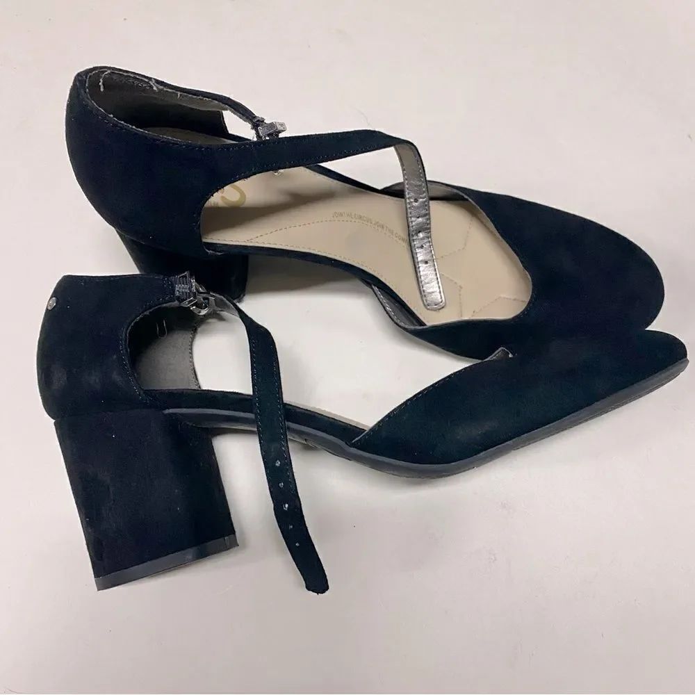 Circus Sam Edelman Black faux suede goth round toe Mary Jane pumps block heel 10